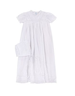 Girls Lacy Yoke Christening Gown and Hat