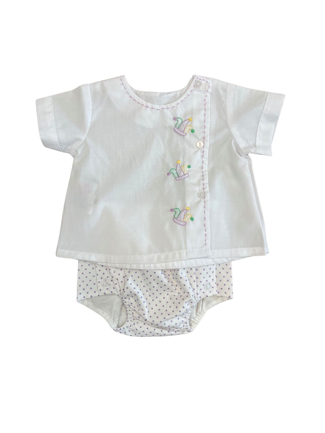 White Riley Boy Diaper Set, Mardi Gras