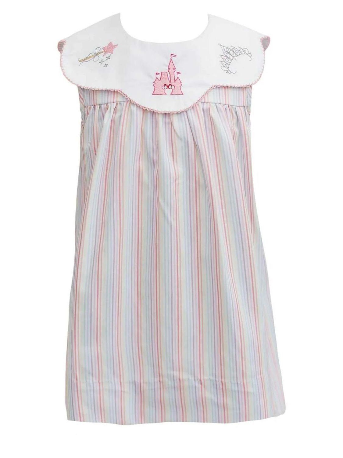  Stripe Scallop Collar Dress W/ Magical Embroidery