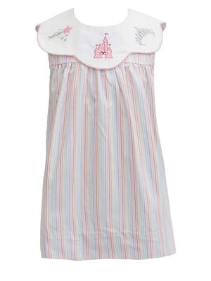  Stripe Scallop Collar Dress W/ Magical Embroidery
