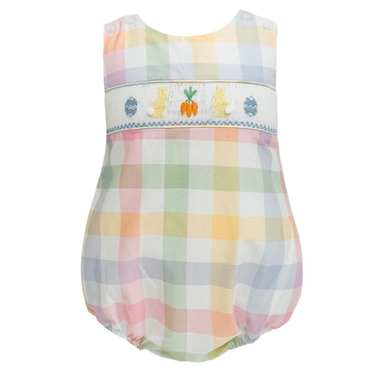  Smocked Bunny Garden Plaid Boy Bubble 