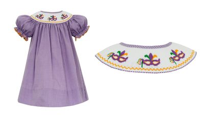 Lavender Mardi Gras Mask Bishop Smock Dress