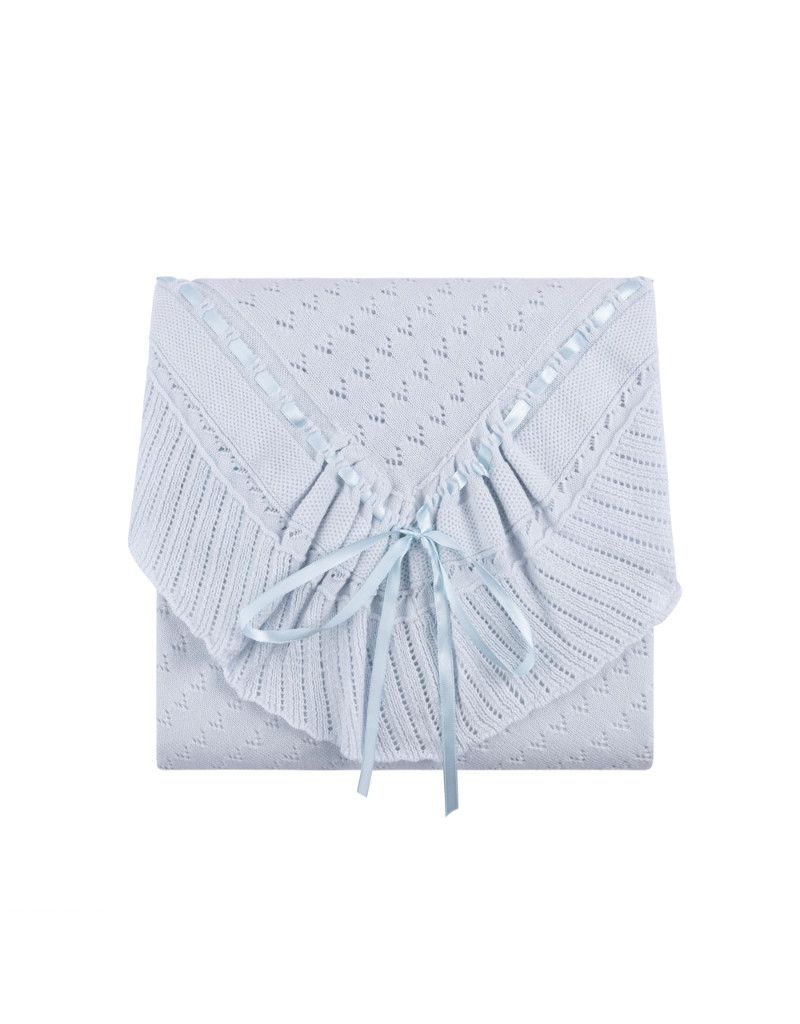 Blue Pointelle Knit Ruffle Blanket