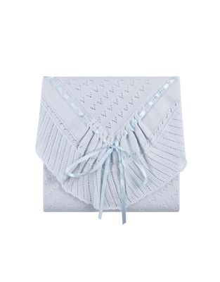 Blue Pointelle Knit Ruffle Blanket