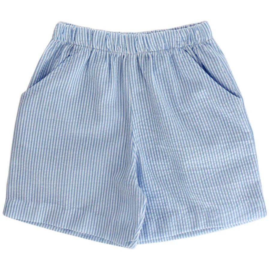 Light Blue Seersucker Stripe Elastic Waist Short