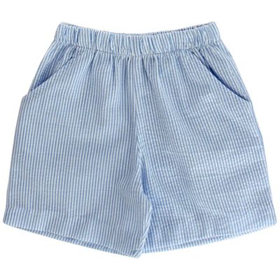 Light Blue Seersucker Stripe Elastic Waist Short