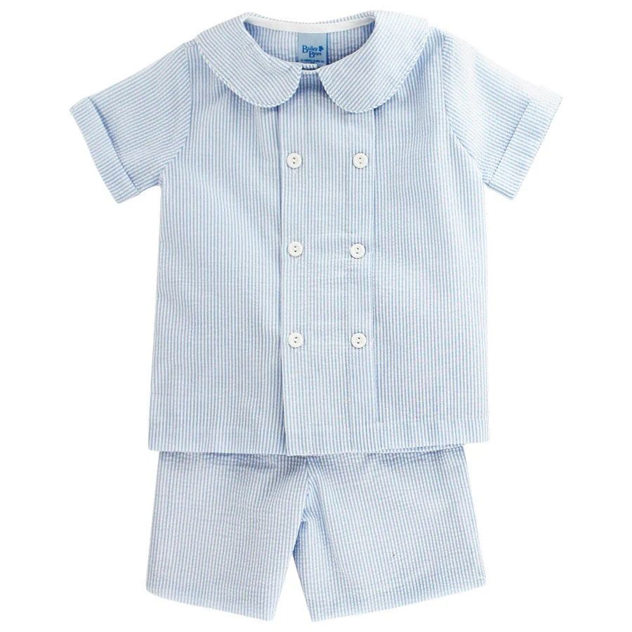 Blue Seersucker Stripe Dressy Short Set