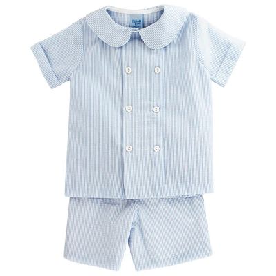Blue Seersucker Stripe Dressy Short Set