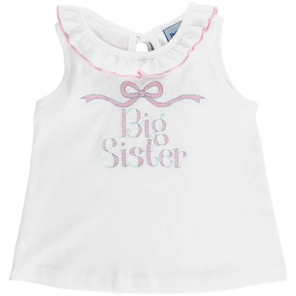 White Knit Big Sister Sleeveless Shirt, Bow