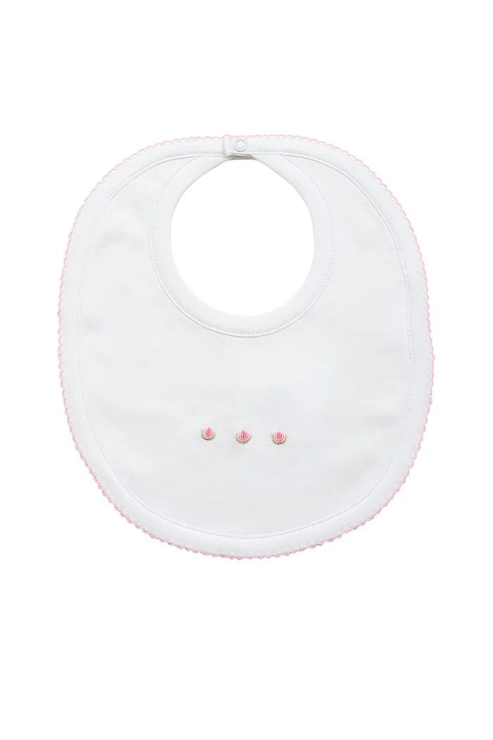 Proper Pima Bib, White with Pink Rosebud