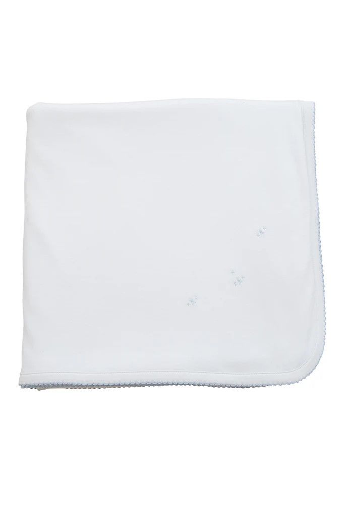 Small Pima Blanket, White with Blue