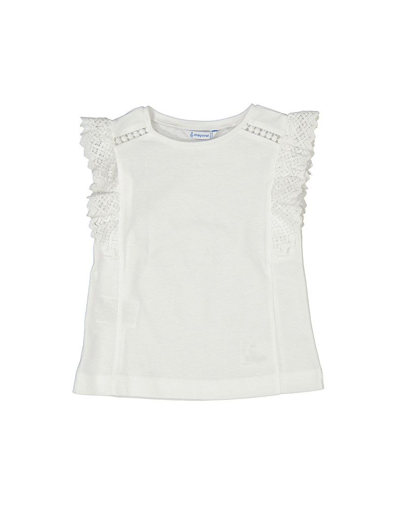 White Top with Crochet Lace Sleeves