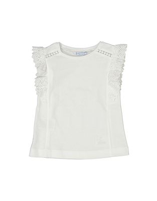 White Top with Crochet Lace Sleeves