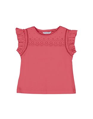 Ruffle Sleeve Tank Top with Eyelet Detail, Peony