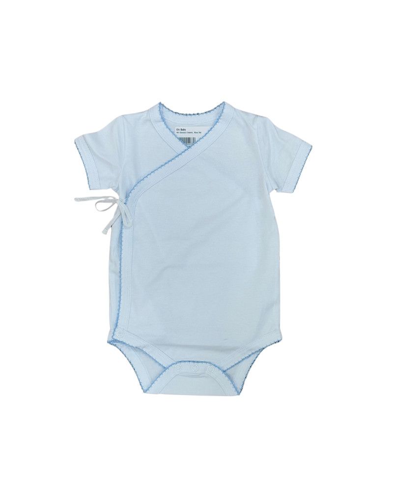 SS Kimono Onesie, White With Blue Trim