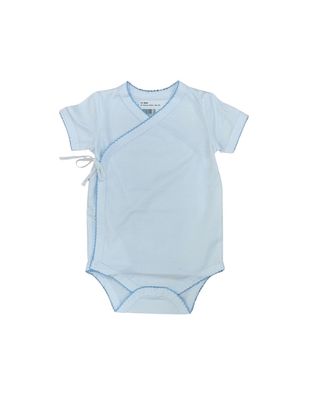 SS Kimono Onesie, White With Blue Trim