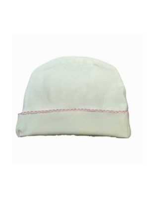 White Layette Hat With Pink Picot Trim