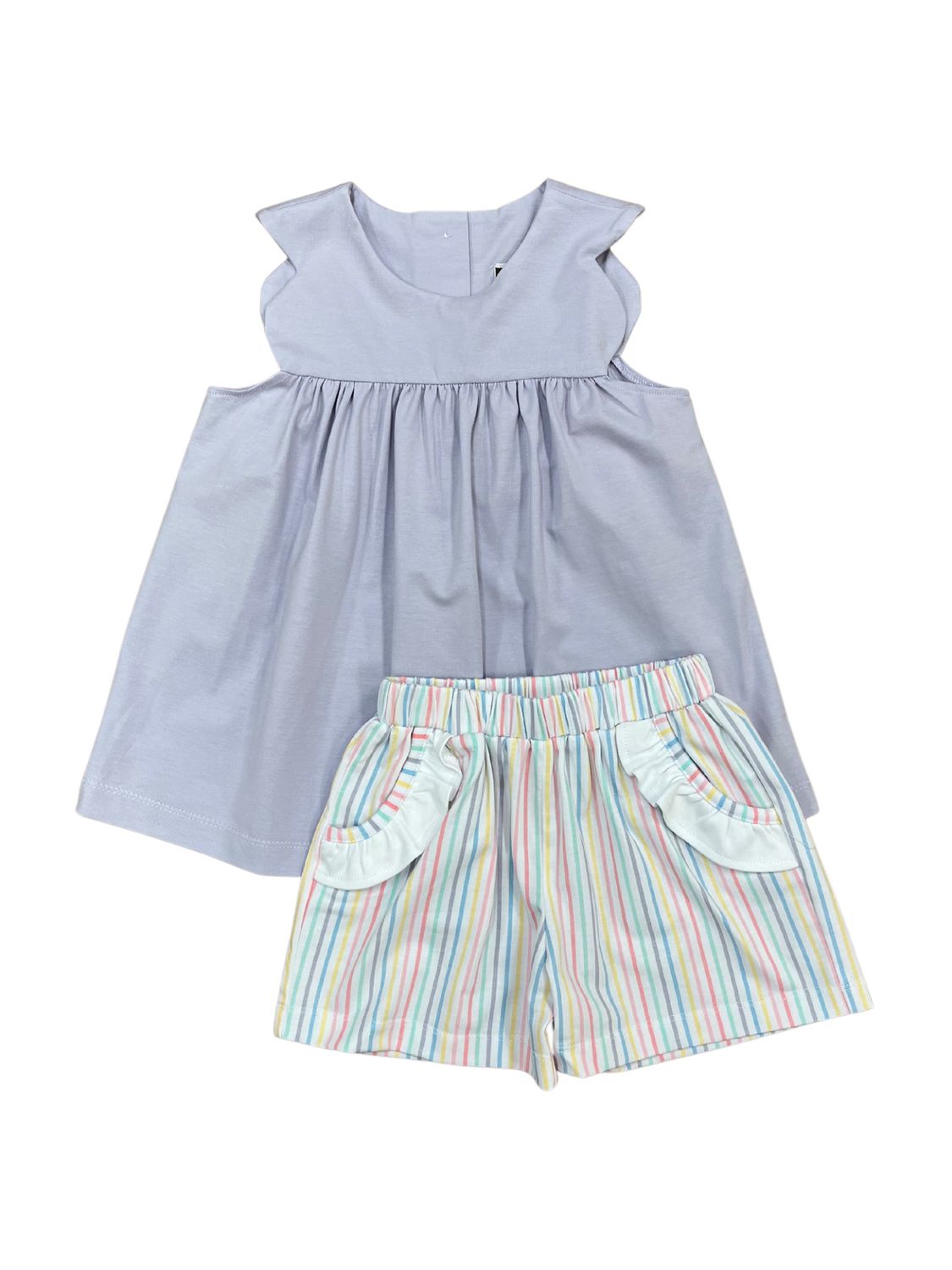 Pastel Stripe Scallop Short Set