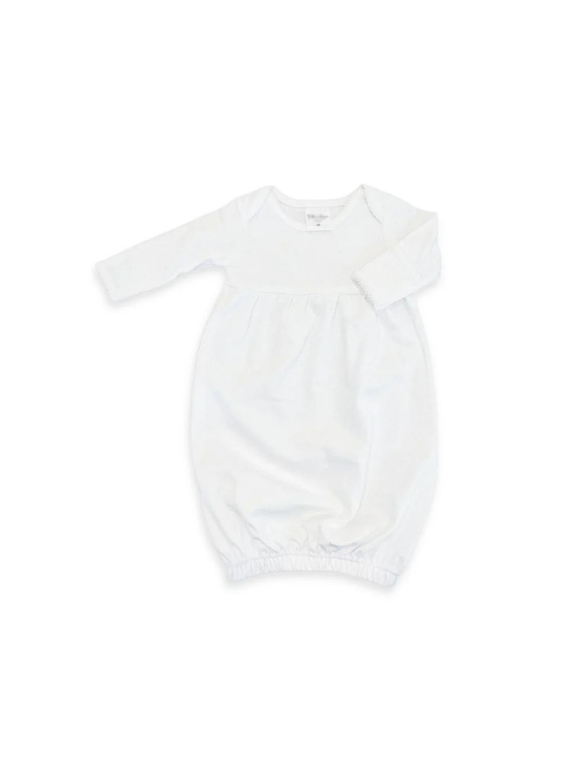 White Yoke Front LS Day Gown, White Picot Trim, Size: NB