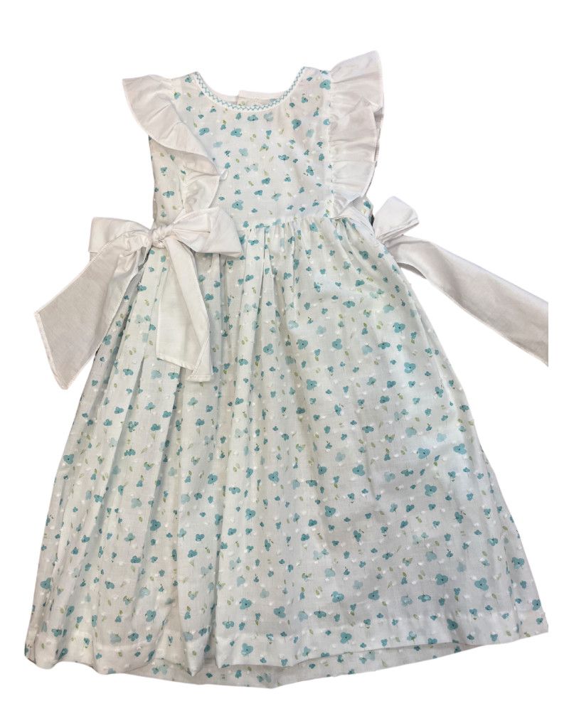 Azure Blooms Dress with Bows