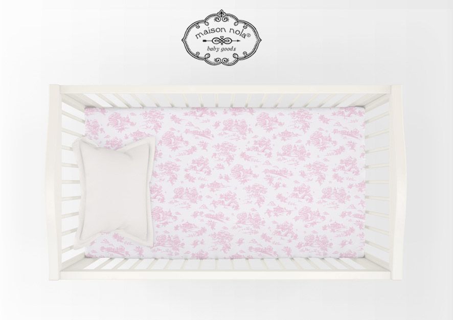 Fitted Crib Sheet Storyland Toile, Color: Pink