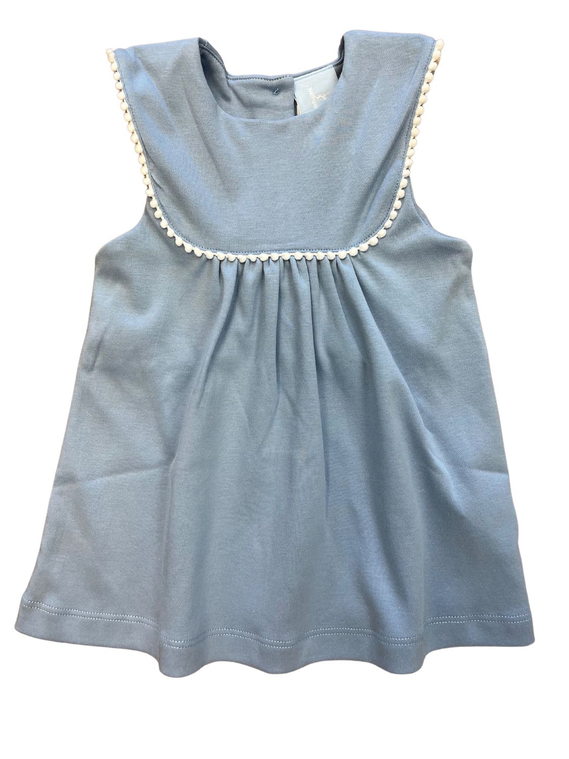 Pearl Pom Pom Blouse, Denim BLue