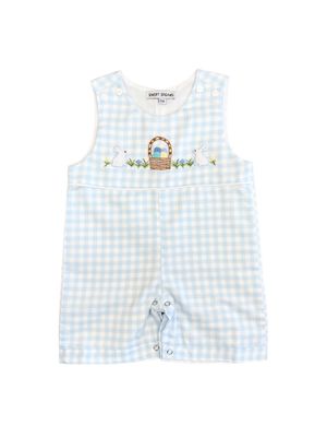 Happy Easter Embroidered Blue Gingham Jon Jon