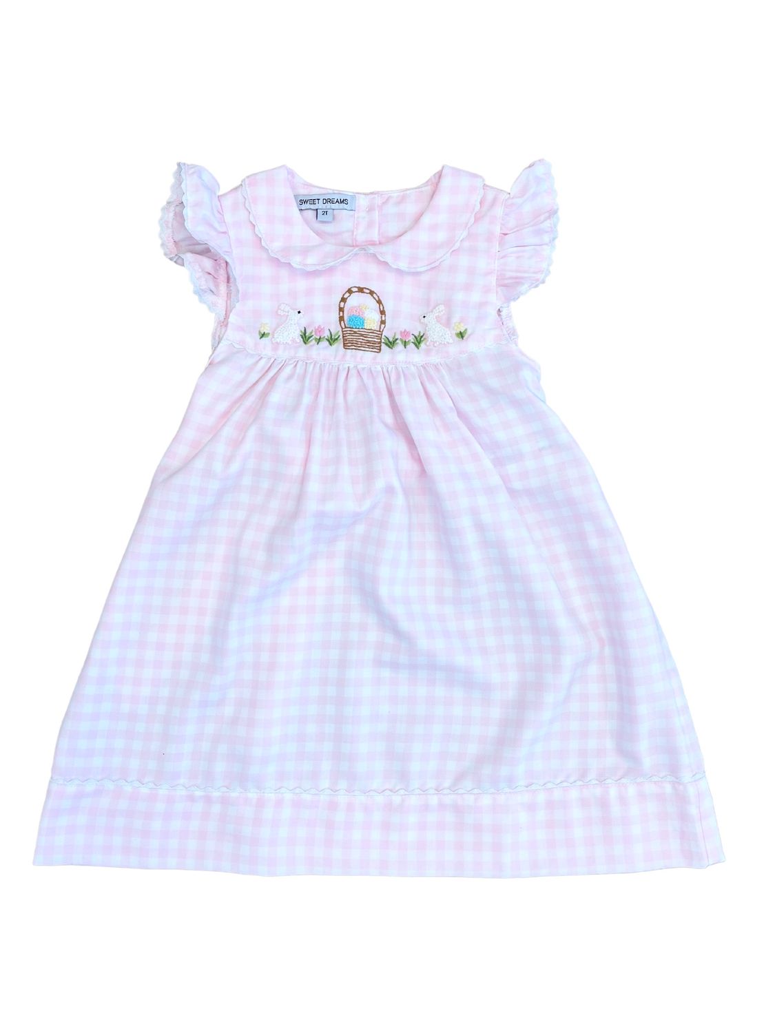 Happy Easter Embroidered Pink Gingham Dress