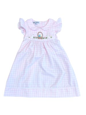 Happy Easter Embroidered Pink Gingham Dress