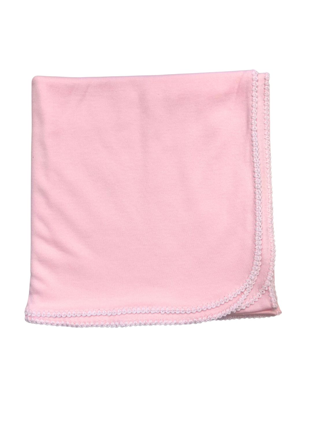 Pink Knit Blanket With White Stitching