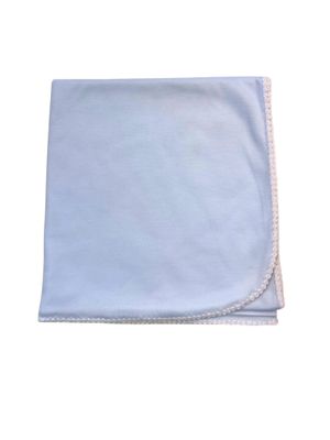 Blue Knit Blanket With White Stitching