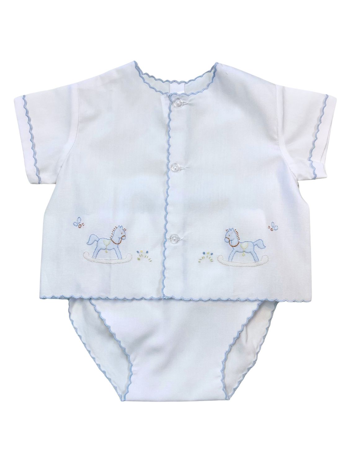 White and Blue Rocking Horse Diaper Set
