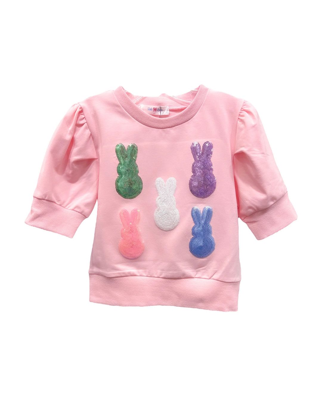 Light Pink Sequins Peeps Puff Sleeve Top