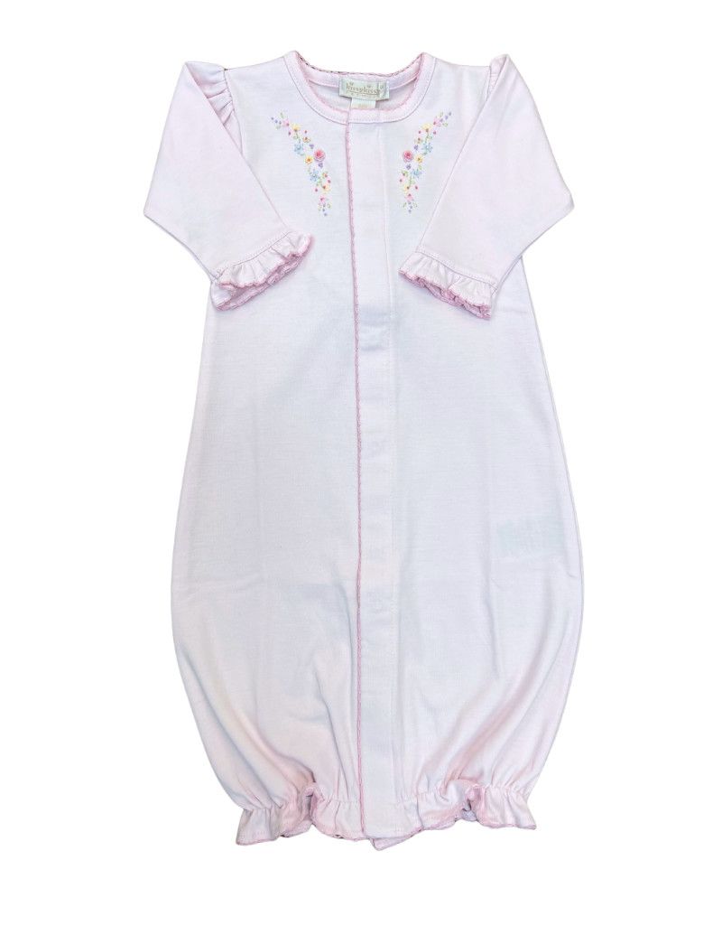 Pink/ White Flower &amp; Vines Hand Emb Conv Gown