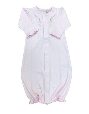 Pink/ White Flower &amp; Vines Hand Emb Conv Gown
