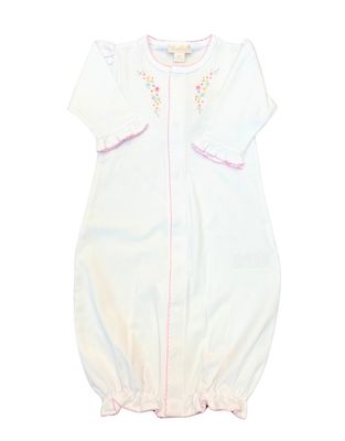 White/Pink Flower &amp; Vines Hand Emb Conv Gown
