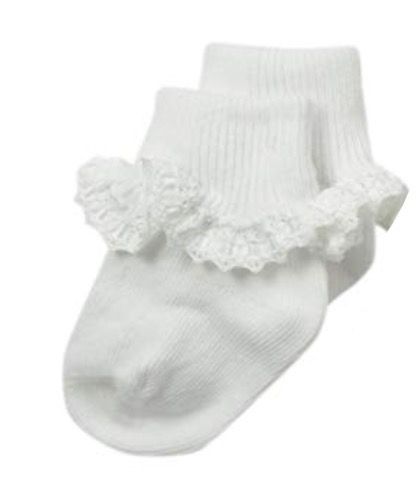 White Ruffle Ribbon Sock 2125, Size: NB (0-1)