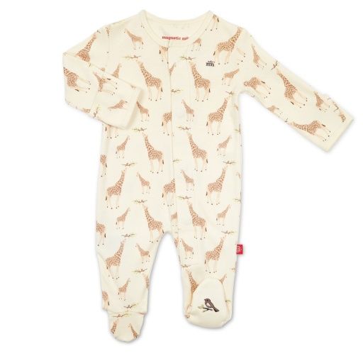 Cream Jolie Giraffe Organic Cotton Magnetic Footie, Size: NB