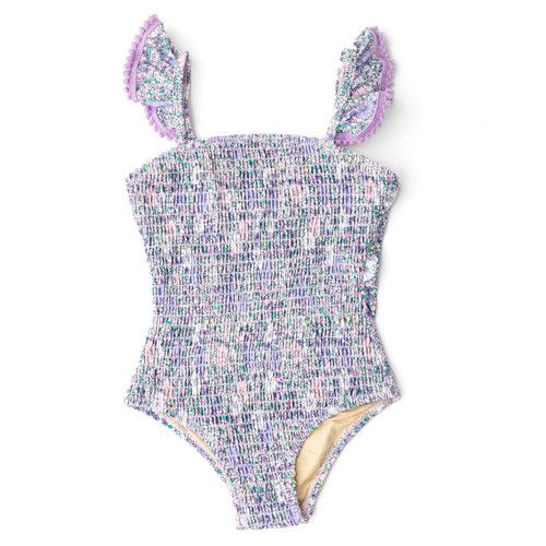 Smocked 1 Piece Swim, Flower Power Purple