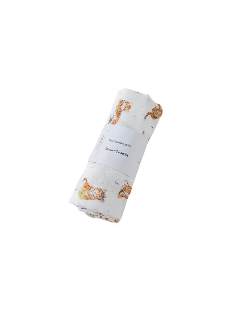 Louisiana Tigers Organic Muslin Swaddle Blanket