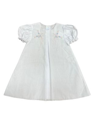 White Scallop Day Gown with Bow/Satin Flower Embroidery