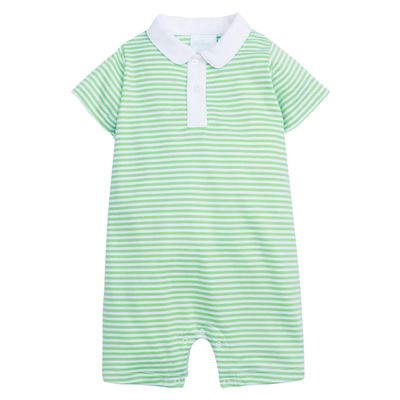 Peter Pan Polo Romper- Green Stripe