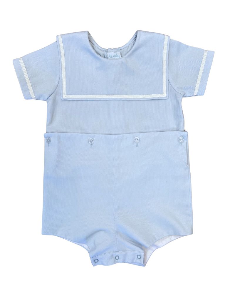 Blue/White Pique Boysuit, Blank  