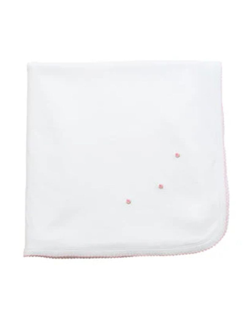 Small Pima Blanket, White with Pink Rosebud