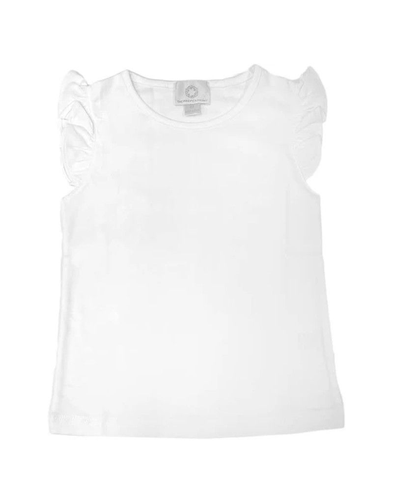 White Pima Flutter Sleeve Shirt