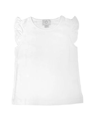 White Pima Flutter Sleeve Shirt