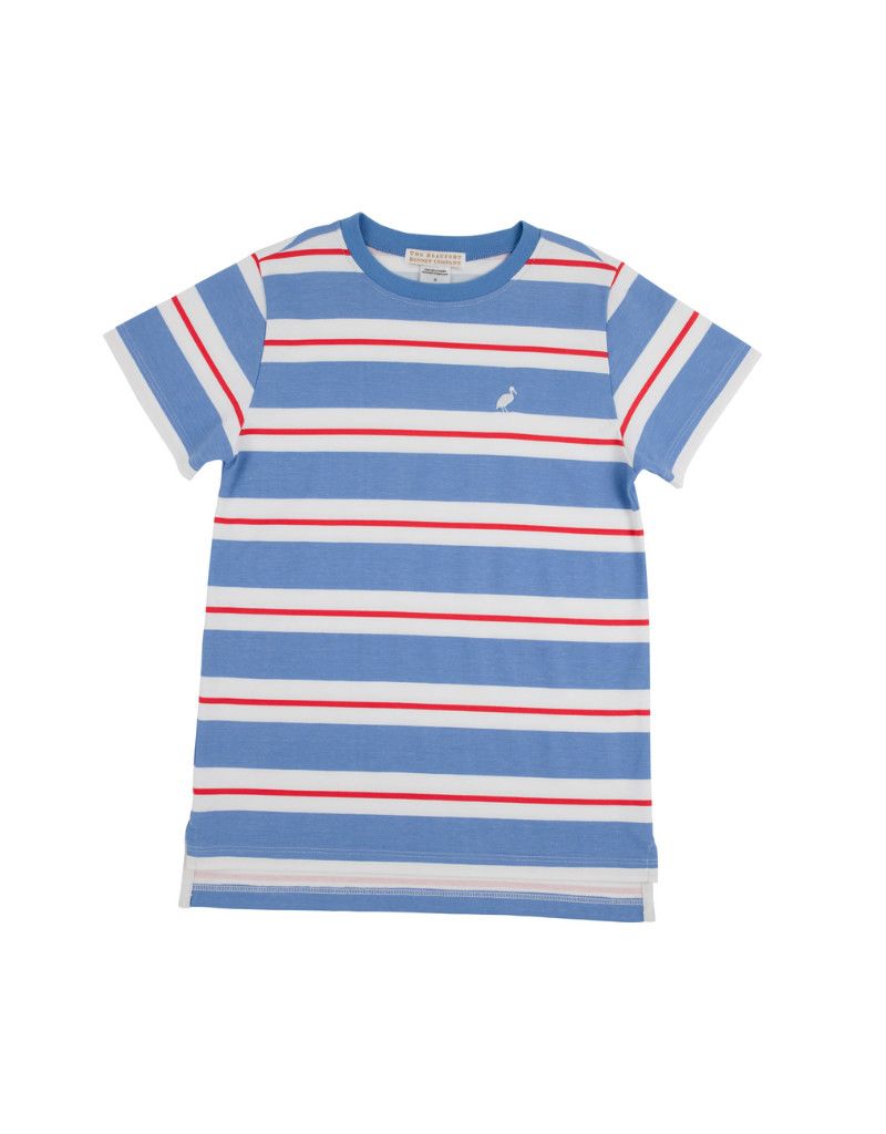 Carter Crewneck, Barbados Blue/Richmond Red Stripe