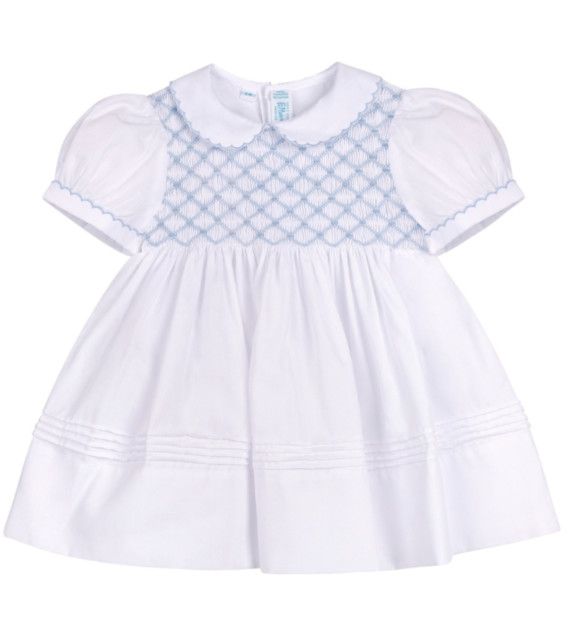 Signature Smocked Dress, White/Blue
