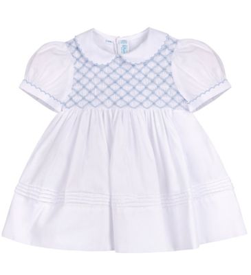 Signature Smocked Dress, White/Blue