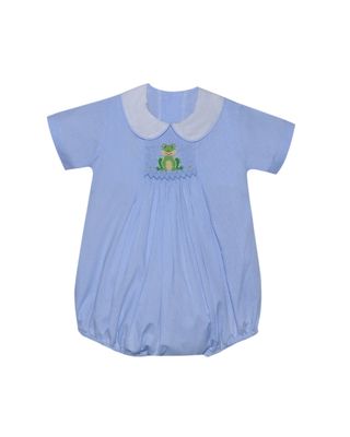 Blue Shay Bubble with Frog Smocking